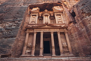 brown concrete pillar, Petra, Al Khazneh, rocks, sculpture