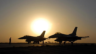 two black planes, military aircraft, airplane, jets, silhouette