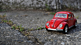 red Volkswagen Beetle scale model, car, Volkswagen Beetle, Volkswagen, toys