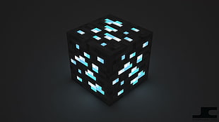 blue and black Minecraft cube