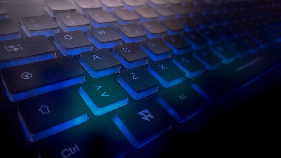 black computer keyboard, keyboards, black, blue HD wallpaper