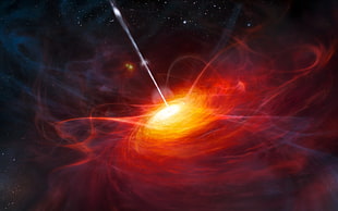 red and yellow black hole, space, space art, digital art