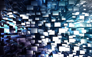 white and blue cube illustration, abstract, 3D Blocks, digital art HD wallpaper