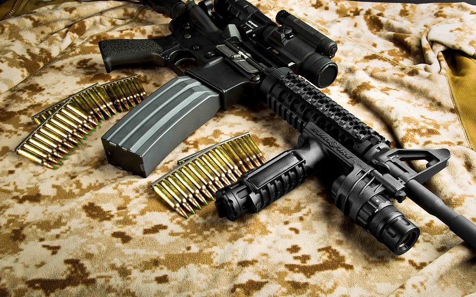 black rifle with bullets on shirt HD wallpaper