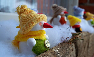 snowman with yellow knit cap decor