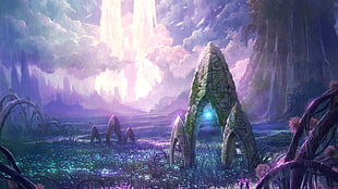 green plants and white clouds fantasy illustration, Aion Online, Aion