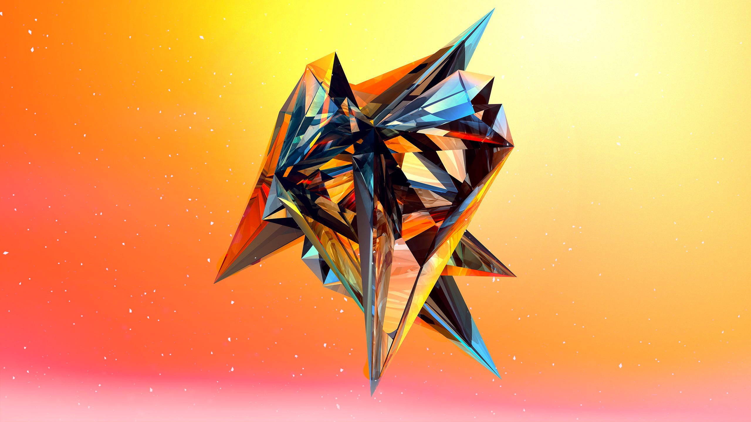 black, blue, orange, yellow, and red crystal digital wallpaper, Justin Maller, edit