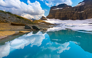 brown mountain, Glacial Lake, nature, mountains HD wallpaper