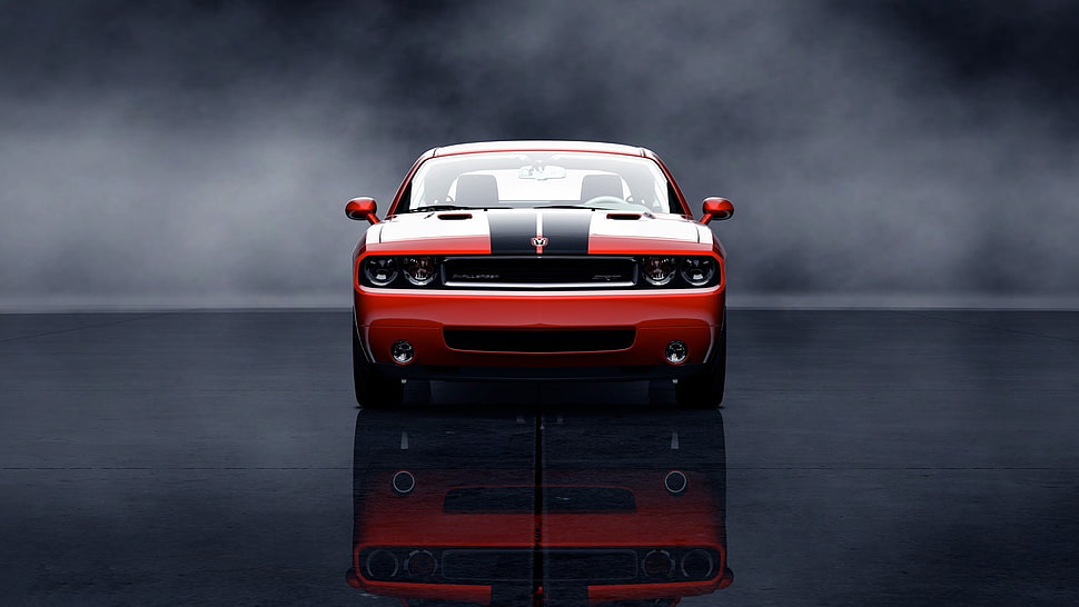 red and black Dodge Challenger illustration, car, Dodge Challenger HD wallpaper