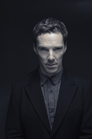 men's black notched lapel suit jacket, Benedict Cumberbatch