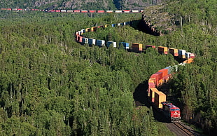 red train, train, freight train, diesel locomotive HD wallpaper