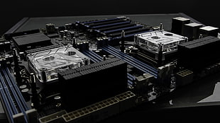 close-up photography of computer motherboard HD wallpaper
