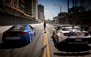 two white and blue coupes, car, drift, Mazda RX-8, Red Bull HD wallpaper
