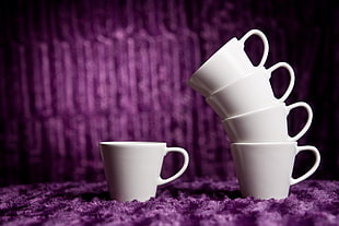 five white ceramic mugs, love, happy HD wallpaper