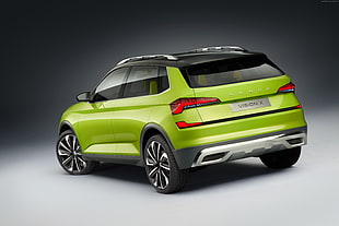 green 5-door hatchback, Skoda Vision X, electric car, 4k HD wallpaper