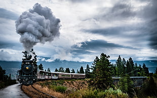 gray train over the cloudy day HD wallpaper
