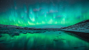panoramic photography of green aurora, aurorae, sky, nature