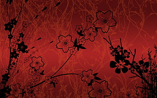 red and black floral abstract painting HD wallpaper