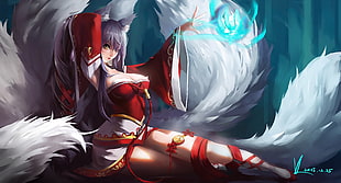 Ahri illustration, Ahri, League of Legends, anime, kitsunemimi 