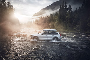 white SUV crossing river during daytime HD wallpaper