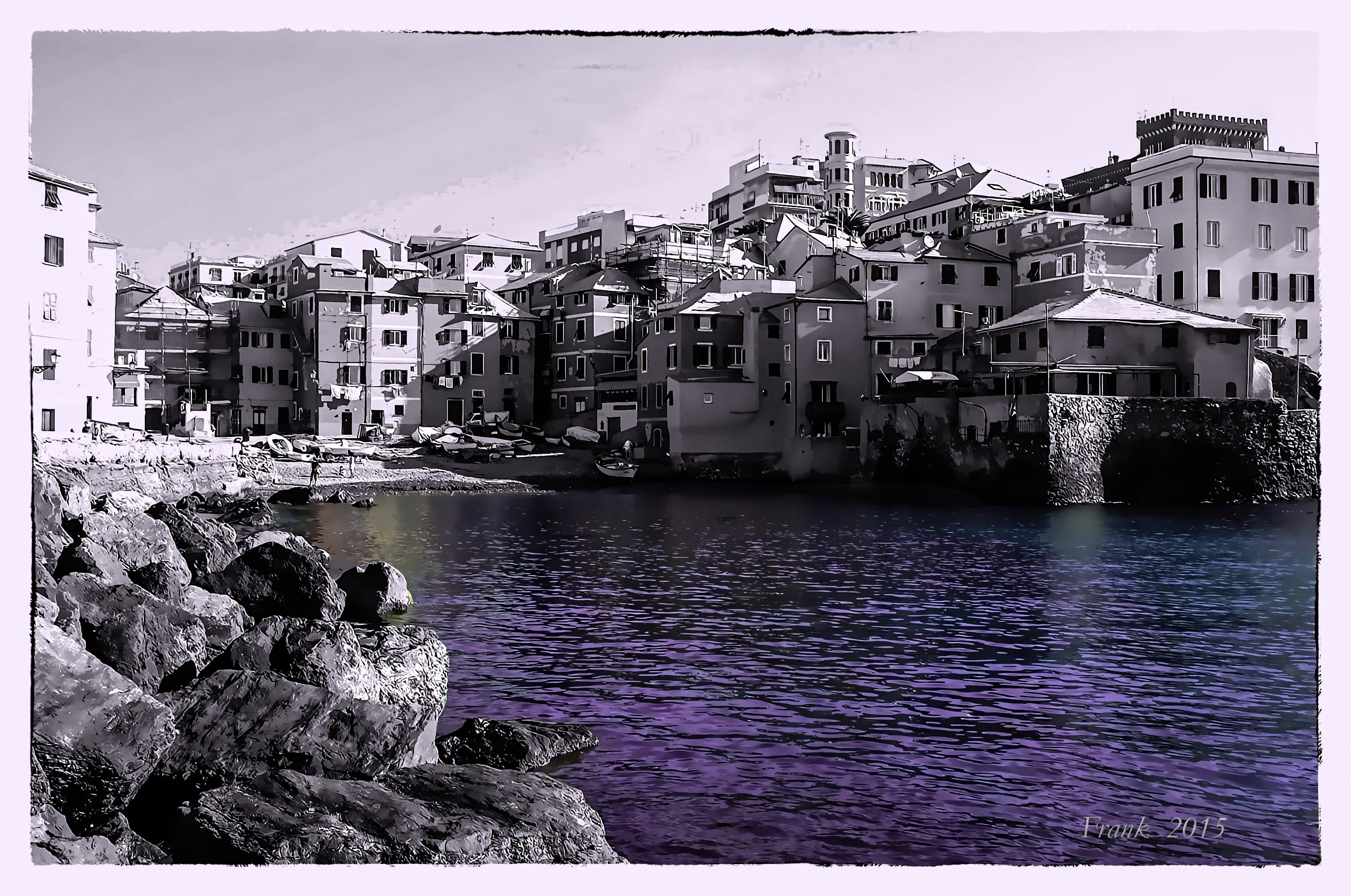 white concrete buildings, Italy, Genova, city, river