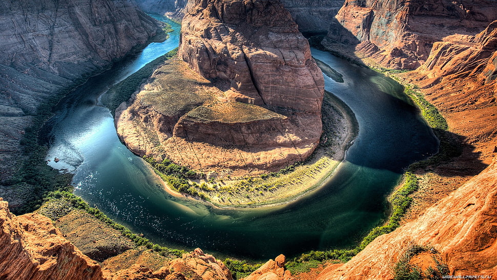 gulp aerial photo, nature, river, canyon, Horseshoe Canyon HD wallpaper