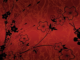 red and black floral poster