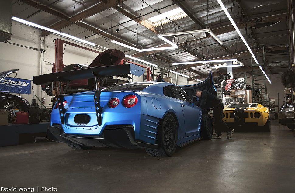 blue sports coupe, Nissan GT-R, car, blue cars, Nissan HD wallpaper