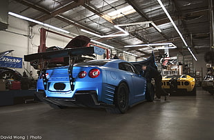 blue sports coupe, Nissan GT-R, car, blue cars, Nissan