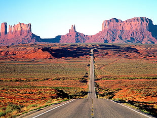 gray concrete road, Monument Valley, road, landscape, desert