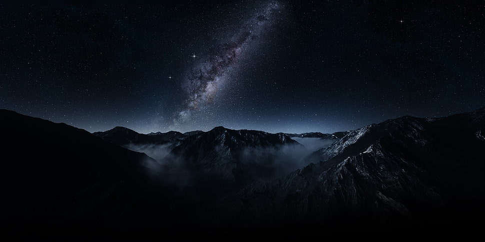 black mountain, nature, landscape, mountains, starry night HD wallpaper