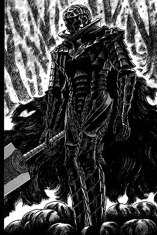 black soldier illustration, Berserk, berserk armor, Guts, Kentaro Miura