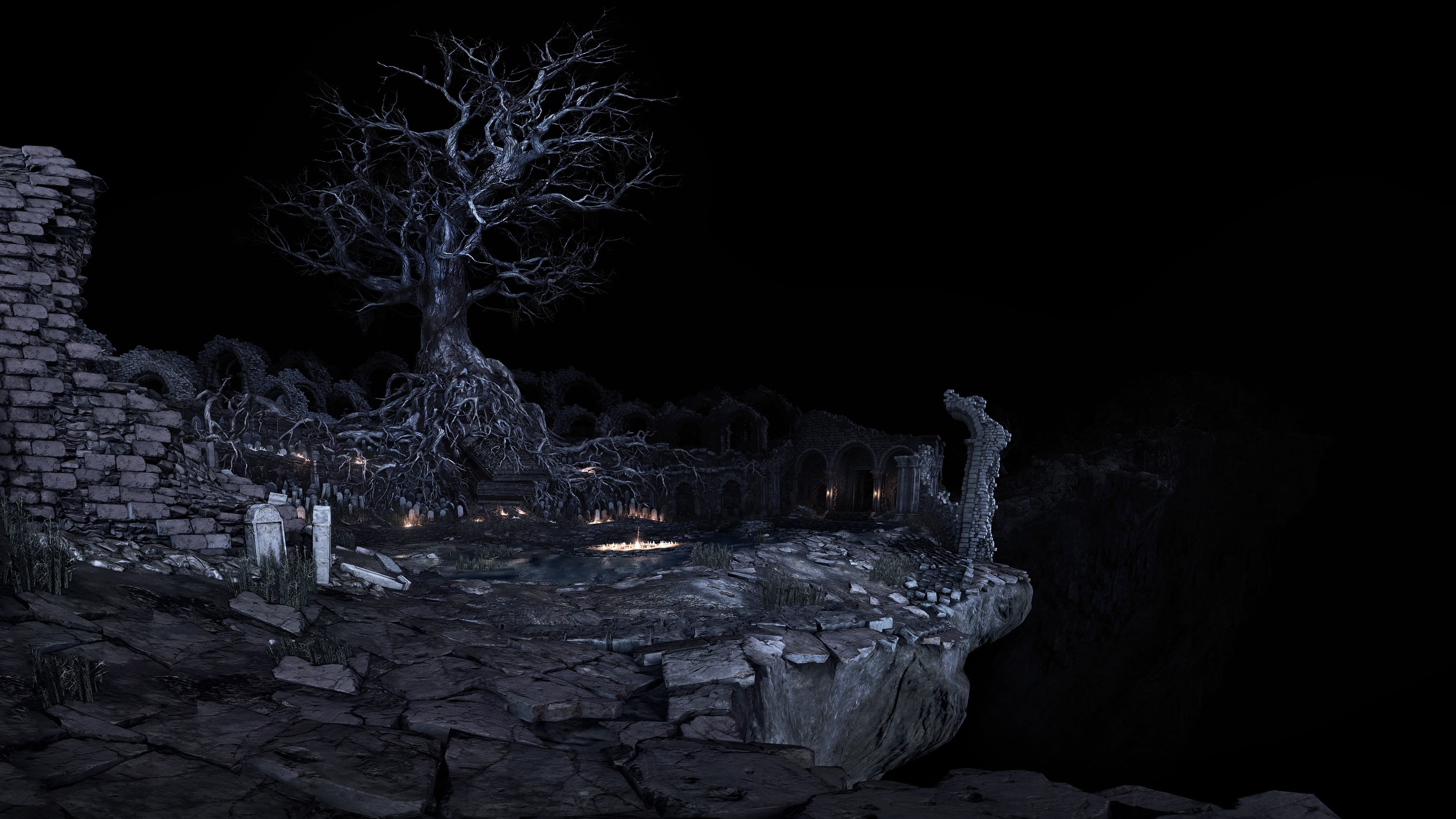 bare tree in grayscale photo, Dark Souls, Dark Souls III, night, video games