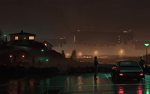 black vehicle, cyberpunk, futuristic, Saab 900, Simon Stålenhag HD wallpaper