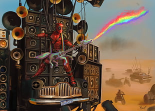 Deadpool digital wallpaper, Mad Max: Fury Road, Deadpool, unicorns, parody