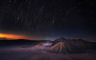 brown hill, landscape, Mount Bromo, long exposure, Milky Way HD wallpaper