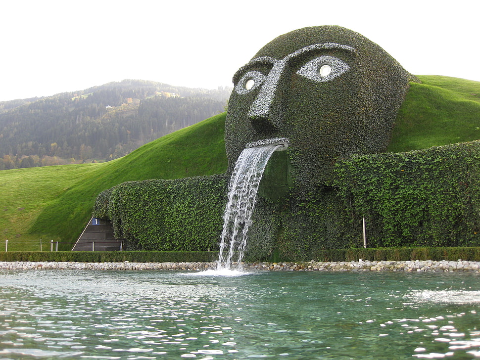 landmark, landscape, fountain, lake, Austria HD wallpaper