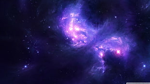 purple northern lights, space, digital art, artwork, stars