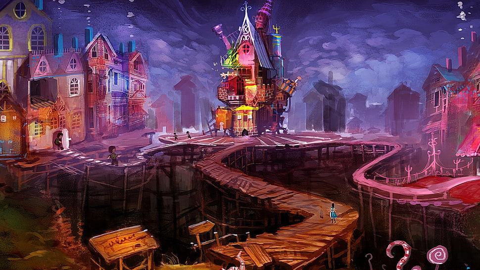 multicolored house illustration, Alice in Wonderland, Alice HD wallpaper