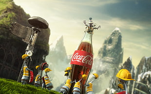 ant worker carrying coca-cola bottle illustration