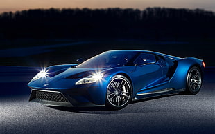blue sports coupe, car, Ford GT, race tracks
