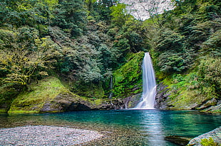panoramic photo of waterfalls
