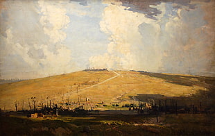 painting of brown mountain, landscape