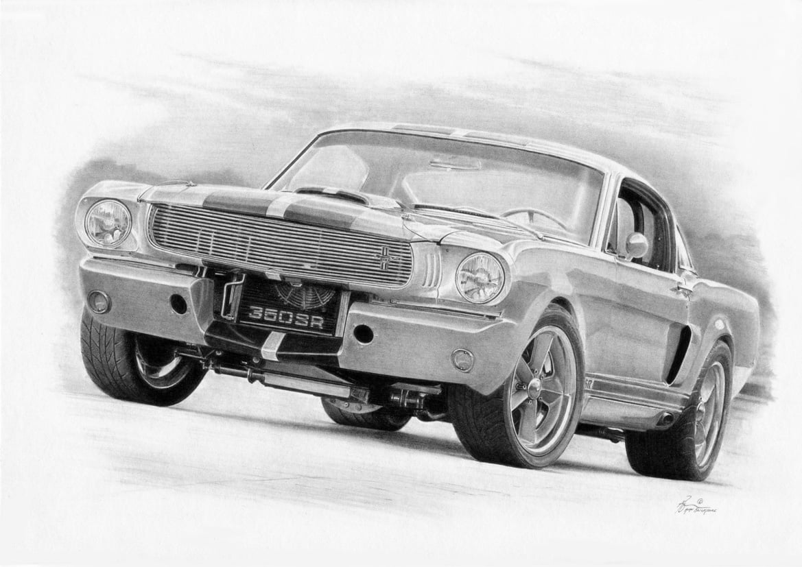 classic Ford Mustang sketch portrait