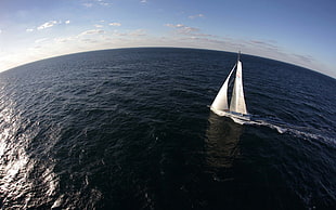 white sail ship, sailing ship, sea, yachts, fisheye lens