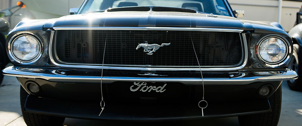 black Ford Mustang car during daytime HD wallpaper