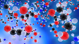 red, white and black molecules HD wallpaper