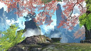 mountain digital wallpaper, screen shot, video games, Blade & Soul