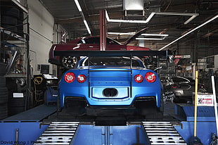 blue sports car, Nissan GT-R, car, blue cars, Nissan