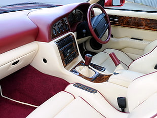 beige and red leather car interior